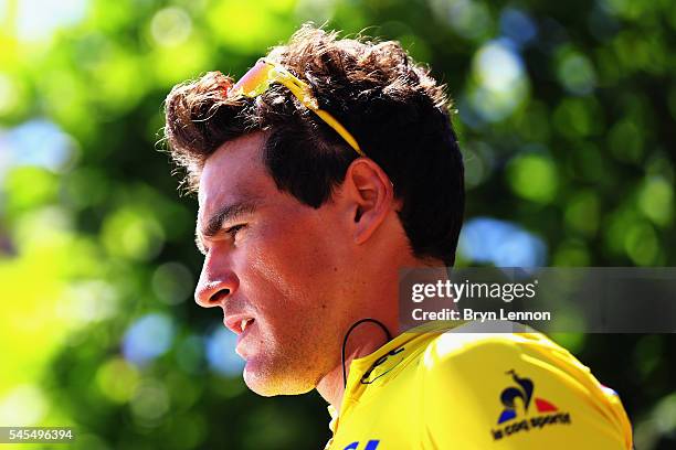 Race leader Greg van Avermaet of Belgium and the BMC Racing Team arrives at the start of stage six of the 2016 Tour de France, a 190km road stage...