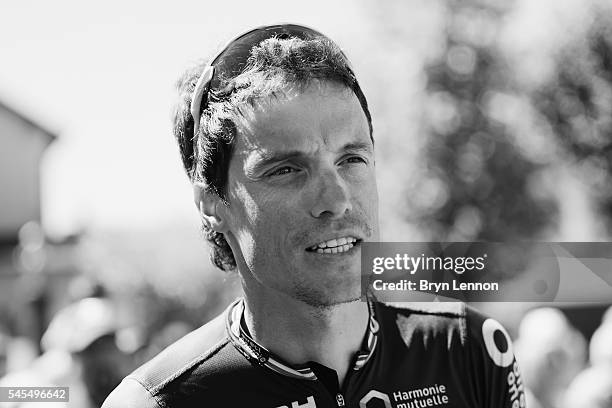 This image has been converted to black and white) Sylvain Chavanel of France and Direct Energie arrives at the start of stage six of the 2016 Tour de...