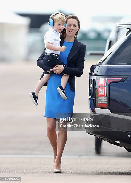 Catherine, Duchess of Cambridge and Prince George during a visit to the Royal International Air Tattoo at RAF Fairford on July 8, 2016 in Fairford,...