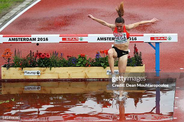 Luiza Gega of Albania in action during qualifying for the womens 3000m steeplechase on day three of The 23rd European Athletics Championships at...