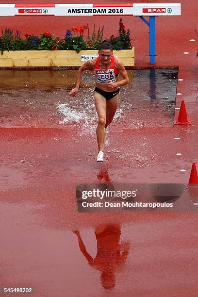 Luiza Gega of Albania in action during qualifying for the womens 3000m steeplechase on day three of The 23rd European Athletics Championships at...