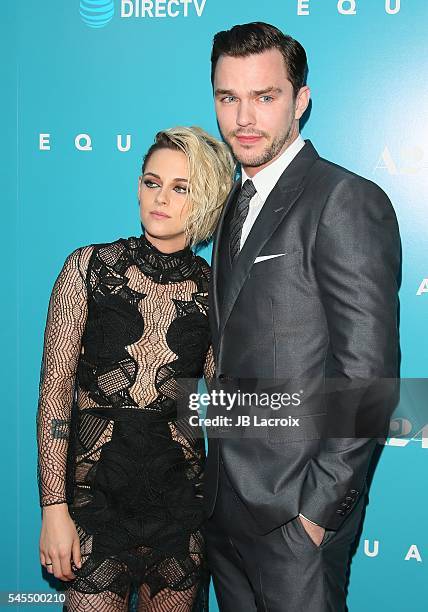 Actress Kristen Stewart and Nicholas Hoult attend the premiere of A24's 'Equals' at ArcLight Hollywood on July 7, 2016 in Hollywood, California.