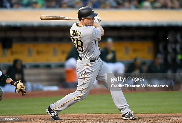 Erik Kratz of the Pittsburgh Pirates bats against the Oakland Athletics in the top of the fourth inning at O.co Coliseum on July 2, 2016 in Oakland,...