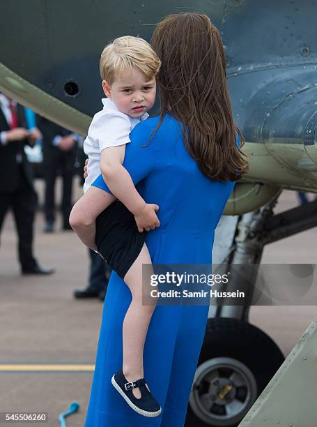 Catherine, Duchess of Cambridge and Prince George of Cambridge attend the The Royal International Air Tattoo at RAF Fairford on July 8, 2016 in...