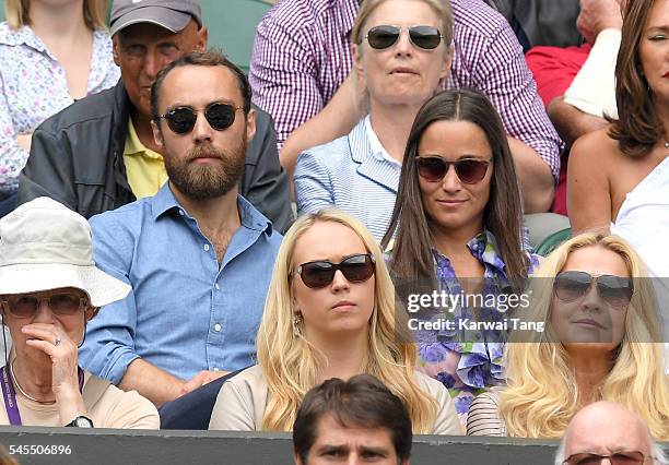 James Middleton and Pippa Middleton attend day eleven of the Wimbledon Tennis Championships at Wimbledon on July 08, 2016 in London, England.