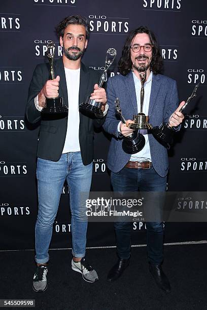 The R/GA Xavier Gallego team pose with awards during the 2016 Clio Sports awards on July 7, 2016 at Capitale in New York, New York.