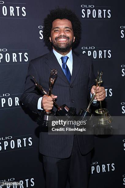 Member of the Africa Creative Agency team poses with awards during the 2016 Clio Sports awards on July 7, 2016 at Capitale in New York, New York.