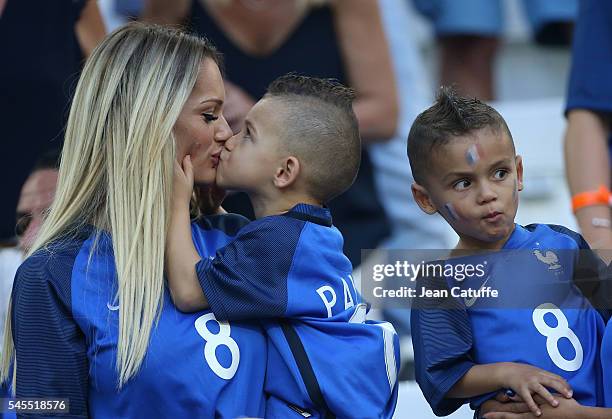 Ludivine Payet, wife of Dimitri Payet and their sons Milan Payet and Noa Payet attend the UEFA Euro 2016 semi-final match between Germany and France...