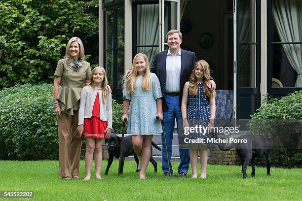 Princess Ariane, Queen Maxima, Crown Princess Catharina-Amalia, King Willem-Alexander and Princess Alexia of The Netherlands pose for pictures during...