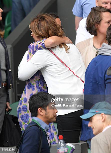 Pippa Middleton and Mirka Federer attend day eleven of the Wimbledon Tennis Championships at Wimbledon on July 08, 2016 in London, England.