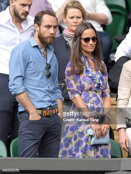 James Middleton and Pippa Middleton attend day eleven of the Wimbledon Tennis Championships at Wimbledon on July 08, 2016 in London, England.