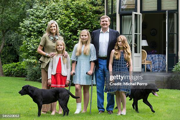 Queen Maxima, Princess Ariane, Crown Princess Catharina-Amalia, King Willem-Alexander and Princess Alexia of The Netherlands pose for pictures during...