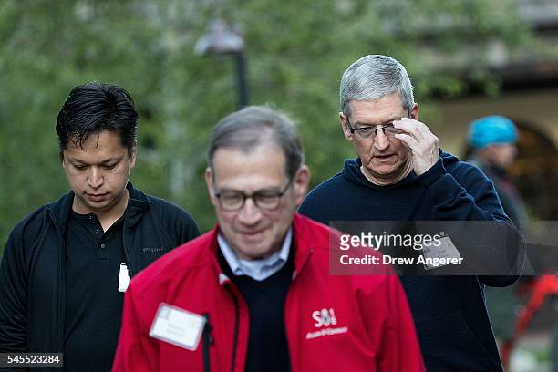 Ben Silbermann , chief executive officer of Pinterest, and Tim Cook , chief executive officer of Apple, Inc., attend the annual Allen & Company Sun...