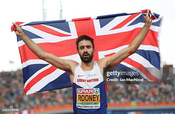 Martyn Rooney of Great Britain celebrates winning the gold medal in the final of the mens 400m on day three of The 23rd European Athletics...