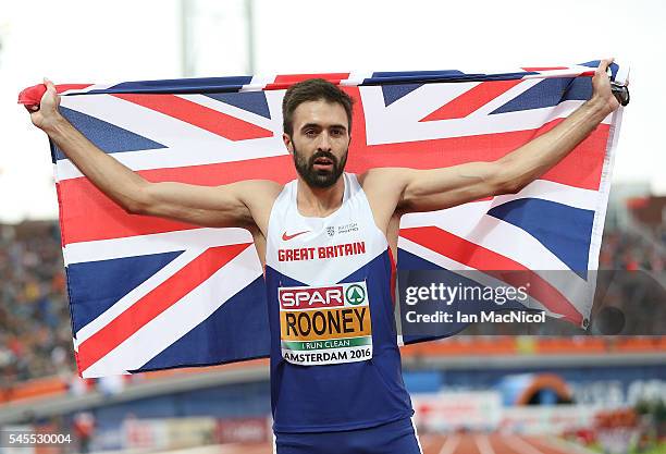 Martyn Rooney of Great Britain celebrates winning the gold medal in the final of the mens 400m on day three of The 23rd European Athletics...