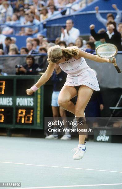 Tracy Austin victorious after winning Women's Singles Final vs Chris Evert at USTA National Tennis Center. Sequence. Flushing, NY 9/9/1979 CREDIT:...