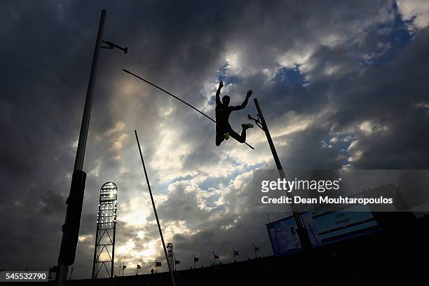 An athlete competes in the final of the mens pole vault on day three of The 23rd European Athletics Championships at Olympic Stadium on July 8, 2016...