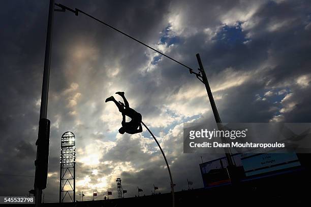 An athlete competes in the final of the mens pole vault on day three of The 23rd European Athletics Championships at Olympic Stadium on July 8, 2016...
