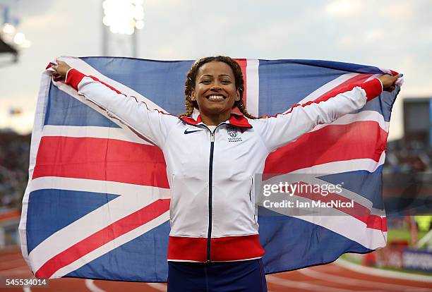 Jazmin Sawyers of Great Britain celebrates winning silver in the final of the womens long jump on day three of The 23rd European Athletics...