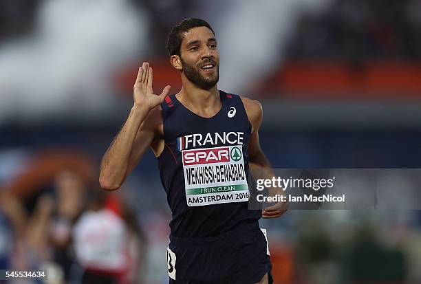Mahiedine Mekhissi-Benabbad of France celebrates winning the gold medal in the final of the mens 3000m steeplechase on day three of The 23rd European...