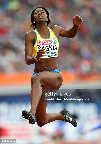 Khaddi Sagnia of Sweden in action during the final of the womens long jump on day three of The 23rd European Athletics Championships at Olympic...