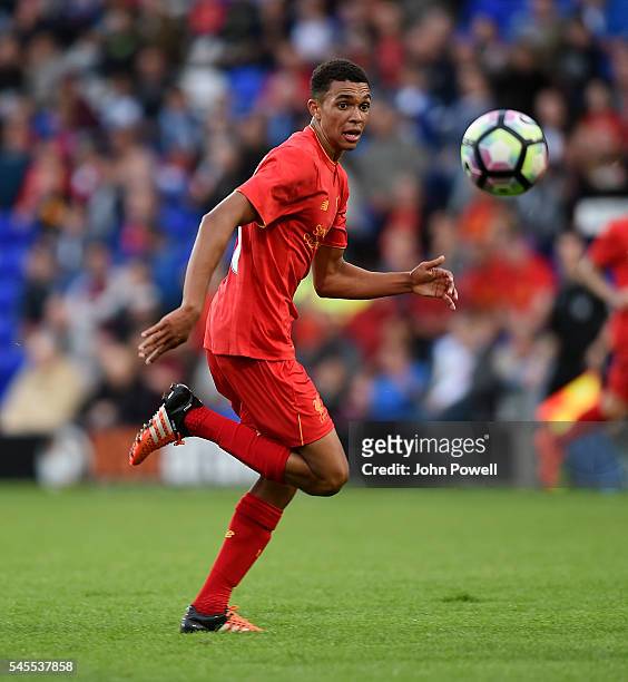 Trent Alexander-Arnold of Liverpool during a Pre-Season Friendly match between Tranmere Rovers and Liverpool at Prenton Park on July 8, 2016 in...