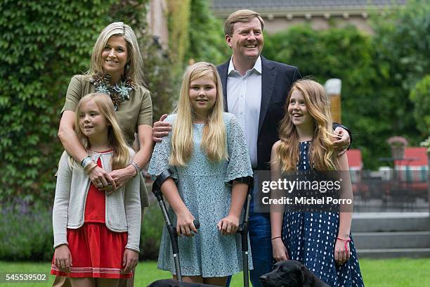 Princess Ariane, Queen Maxima, Crown Princess Catharina-Amalia, King Willem-Alexander and Princess Alexia of The Netherlands pose for pictures during...