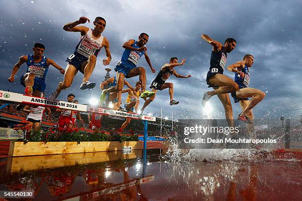 Mahiedine Mekhissi-Benabbad of France on his way to winning the gold medal in the final of the mens 3000m steeplechase on day 3 of the 23rd European...