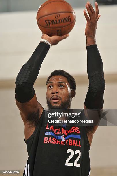 Branden Dawson of Los Angeles Clippers shoots a free throw against the New York Knicks during 2016 Summer League on July 8, 2016 at the Amway Center...