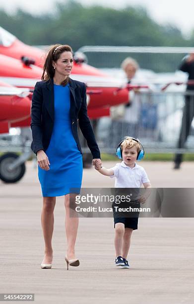 Catherine, Duchess of Cambridge and Prince George of Cambridge during a visit to the Royal International Air Tattoo at RAF Fairford on July 8, 2016...