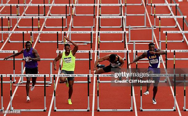 Jason Richardson runs in the first round of the Men's 110 Meter Hurdles during the 2016 U.S. Olympic Track & Field Team Trials at Hayward Field on...