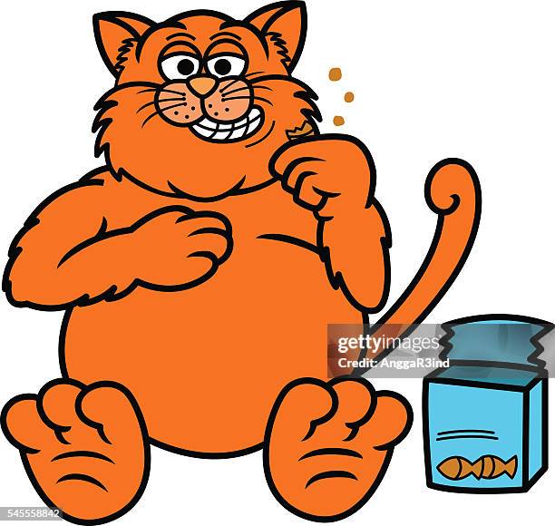 cat full from eating cartoon - cat in box stock illustrations