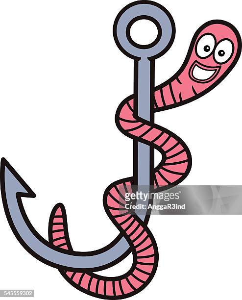 wurm auf angeln köder cartoon illustration - worm stock-grafiken, -clipart, -cartoons und -symbole