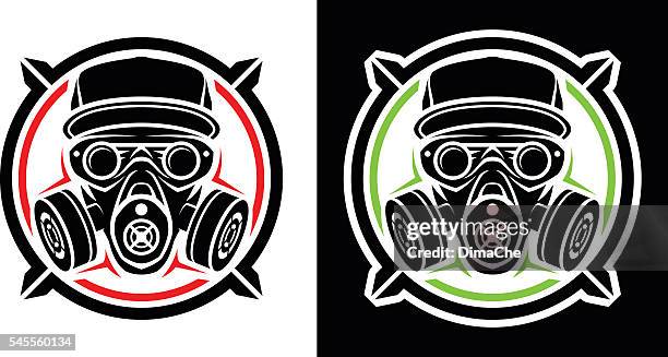 head in respirator and cap - skull helmet stock illustrations