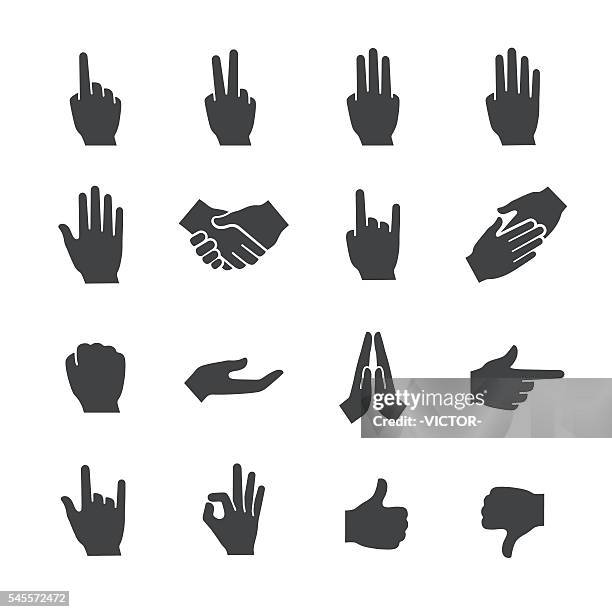 hand gesten icons set - acme serie - menschlicher finger stock-grafiken, -clipart, -cartoons und -symbole