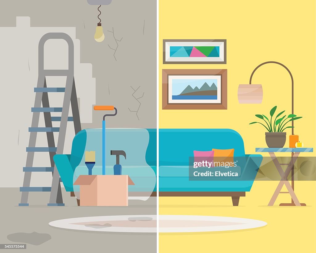 Room Fix Room Before And After Repair High-Res Vector Graphic - Getty Images