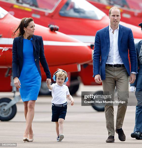 Catherine, Duchess of Cambridge, Prince George of Cambridge and Prince William, Duke of Cambridge visit the Royal International Air Tattoo at RAF...