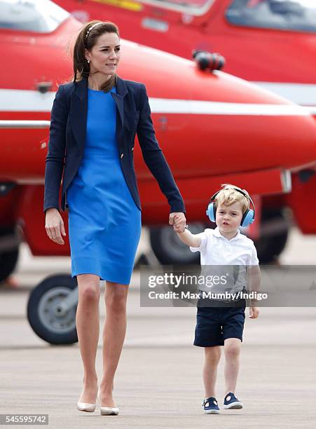 Catherine, Duchess of Cambridge and Prince George of Cambridge visit the Royal International Air Tattoo at RAF Fairford on July 8, 2016 in Fairford,...