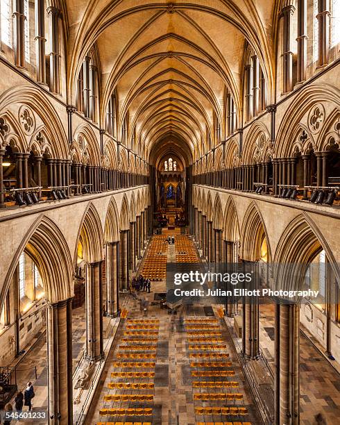 the nave of salisbury cathedral - salisbury cathedral stock pictures, royalty-free photos & images
