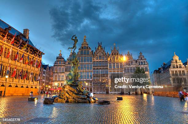 antwerp city hall and the brabo statue - antwerpen stock pictures, royalty-free photos & images