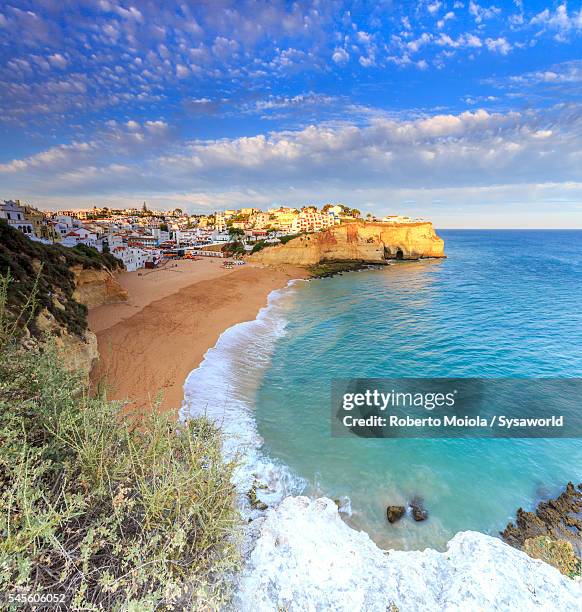 panoramic view of carvoeiro at sunset portugal - algarve fotografías e imágenes de stock