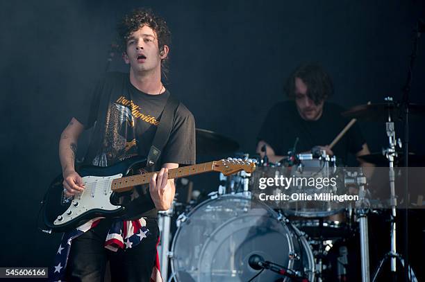 Matthew Healy and George Daniel of The 1975 perform onstage during Day 1 of Wireless Festival 2016 at Finsbury Park on July 8, 2016 in London,...