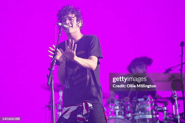 Matthew Healy and George Daniel of The 1975 perform onstage during Day 1 of Wireless Festival 2016 at Finsbury Park on July 8, 2016 in London,...