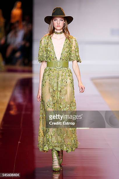 Model walks the runway during the Zuhair Murad Haute Couture Fall/Winter 2016-2017 show as part of Paris Fashion Week on July 6, 2016 in Paris,...