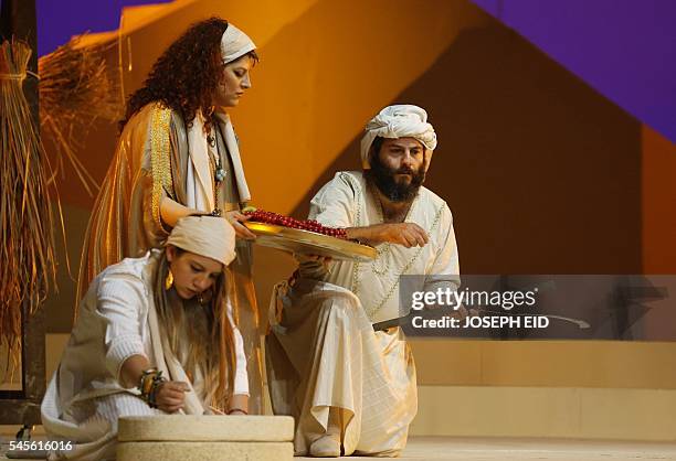 Actors perform "Antar and Abla" the first Lebanese opera in Arabic to be completed and performed in the region at the theatre of the Casino Du Liban...