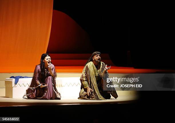 Actors perform "Antar and Abla" the first Lebanese opera in Arabic to be completed and performed in the region at the theatre of the Casino Du Liban...