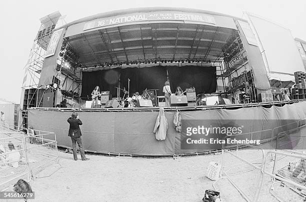 Wide view of the stage from an almost empty photographers' pit at Reading Rock Festival as AFT perform on stage, Reading, United Kingdom, 29th August...