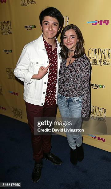 Actors Sloane Morgan Siegel and Ashley Boettcher attend a celebration of Amazon's "Gortimer Gibbon's Life on Normal Street" Season 2 at Racer's Edge...