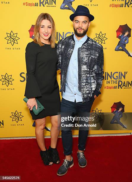 Jules Sebastian and Guy Sebastian arrive for opening night of Singin' In The Rain at Lyric Theatre, Star City on July 9, 2016 in Sydney, Australia.