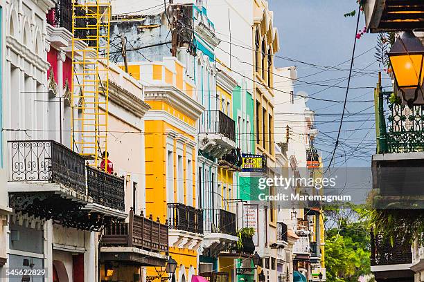 old san juan, calle (street) la fortaleza, houses - puerto rico road stock pictures, royalty-free photos & images